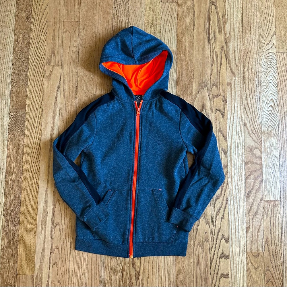 Champion Boys Full Zip Fleece Hoodie Gray Orange Medium 8/10